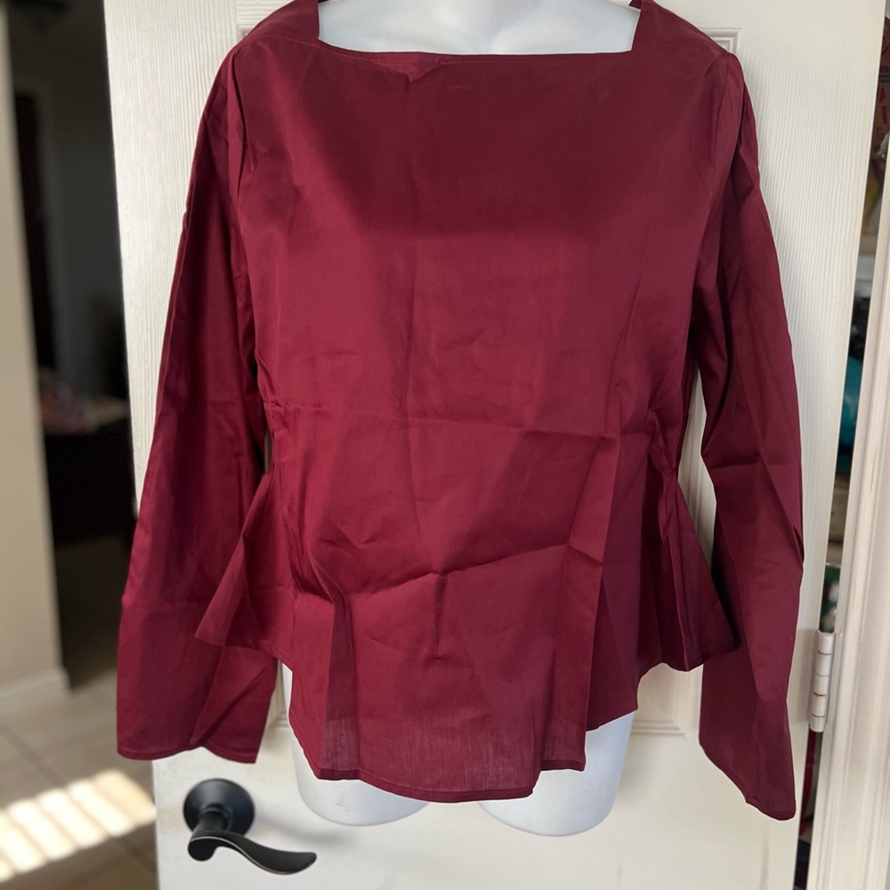 Harshman Liora Cotton Sateen Blouse Burgundy - Picture 6 of 11